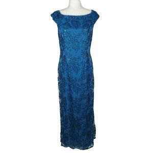 Adrianna Papell Floral Sequin Long Formal Gown Size 14